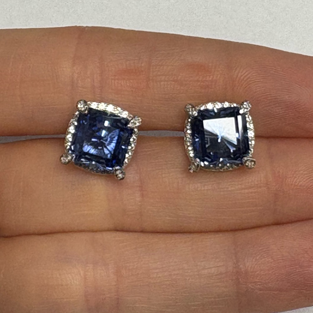Suzy Levian Lab Created Blue and White Sapphire Sterling Silver Earrings NWT